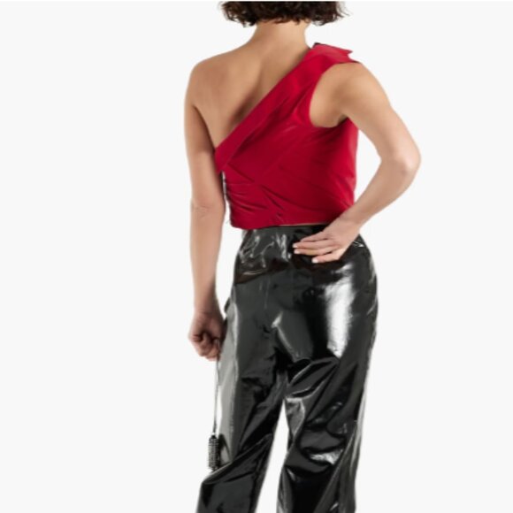 Alexander Wang One-Shoulder Cropped Draped Coated Poplin Top Size 0 NEW - Picture 2 of 5